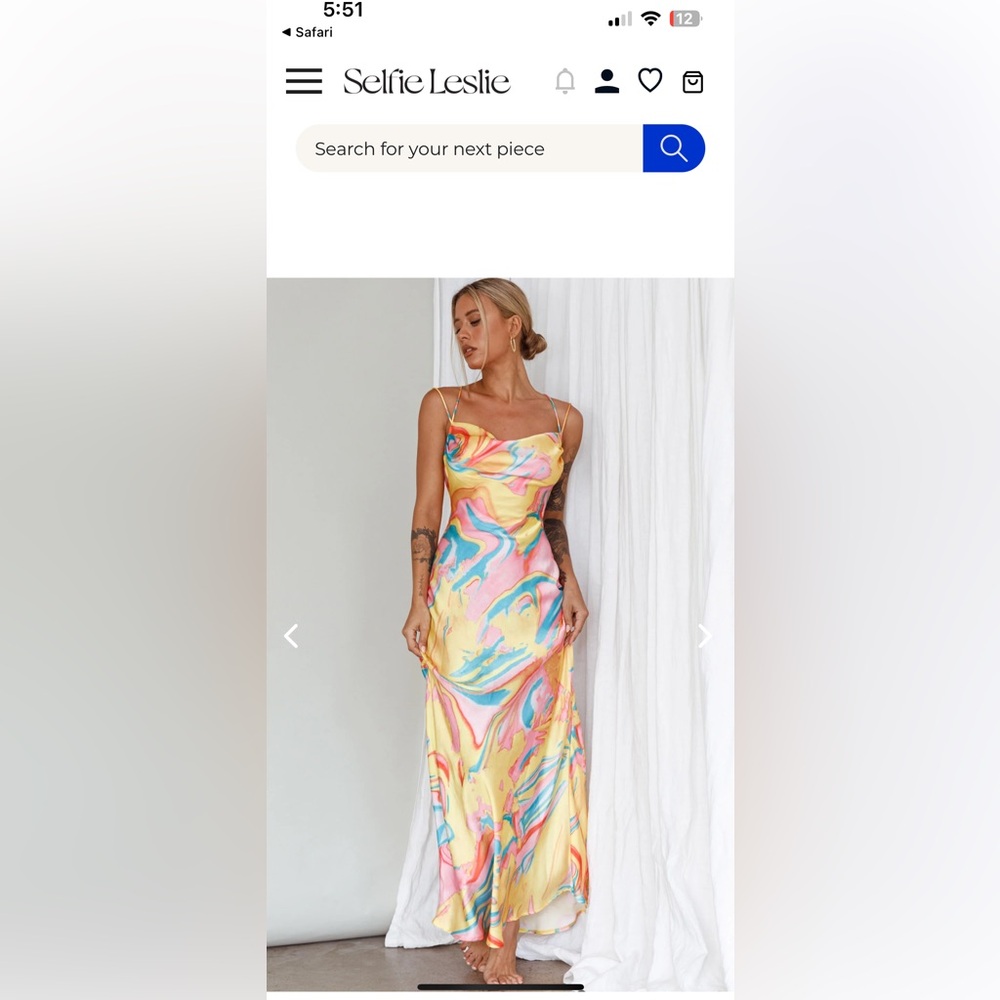 Yellow/pink/multicolor satin maxi dress w cowl neckline